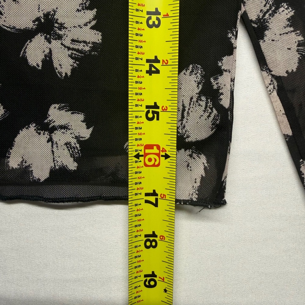 Sheer Mesh Floral Crop Top Long Sleeve Y2K Whimsigoth Grunge XS S - Picture 7 of 9
